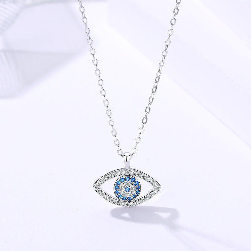925 Sterling Silver Evil Eye Necklace | Handcrafted Eye Pendant in Platinum Finish