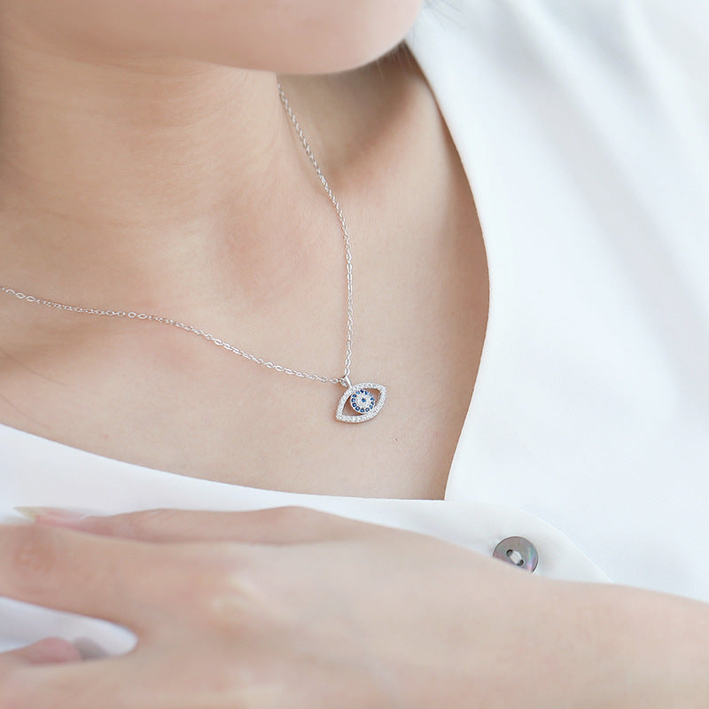 925 Sterling Silver Evil Eye Necklace | Handcrafted Eye Pendant in Platinum Finish