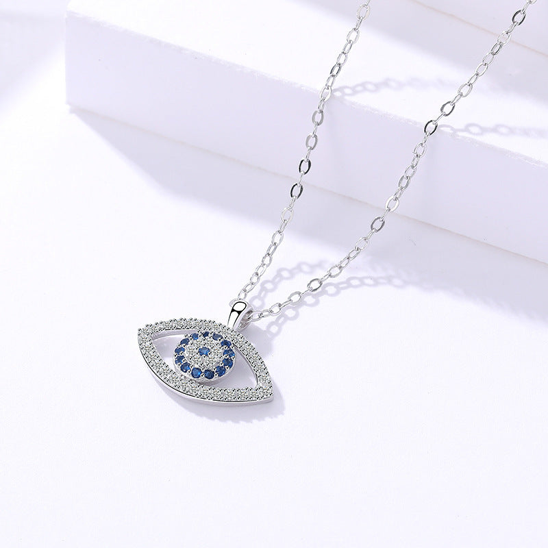 925 Sterling Silver Evil Eye Necklace | Handcrafted Eye Pendant in Platinum Finish
