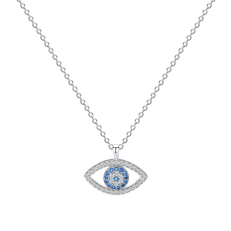 925 Sterling Silver Evil Eye Necklace | Handcrafted Eye Pendant in Platinum Finish