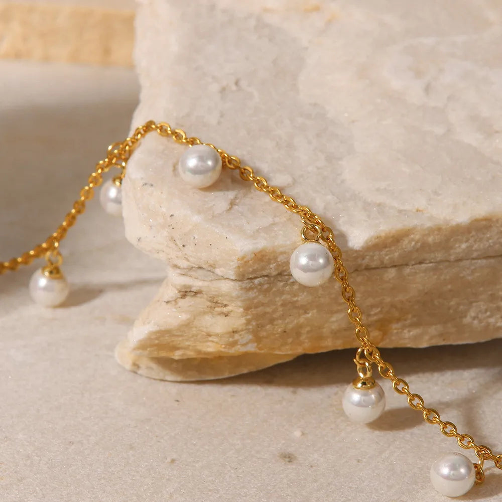 18K Gold-Plated Pearl Charm Anklet | Elegant Summer Jewelry