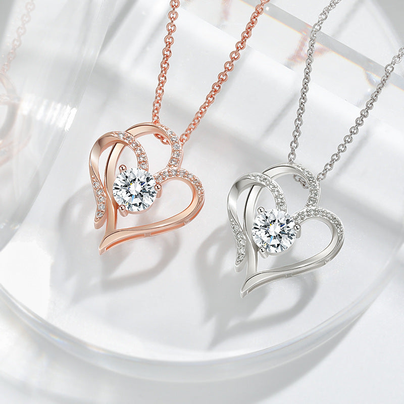 Double Heart Zircon Necklace – Rose & White Gold | AdoraVive