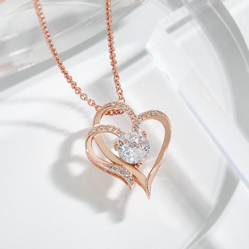 Double Heart Zircon Necklace – Rose & White Gold | AdoraVive