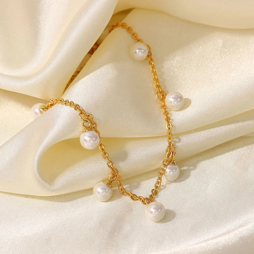 18K Gold-Plated Pearl Charm Anklet | Elegant Summer Jewelry