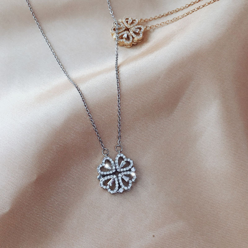 4-in-1 Magnetic Four-Leaf Clover Necklace | Transformable Titanium Heart Pendant