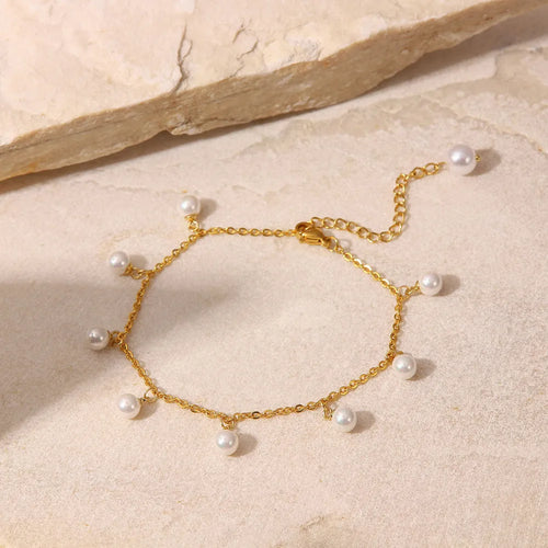 18K Gold-Plated Pearl Charm Anklet | Elegant Summer Jewelry