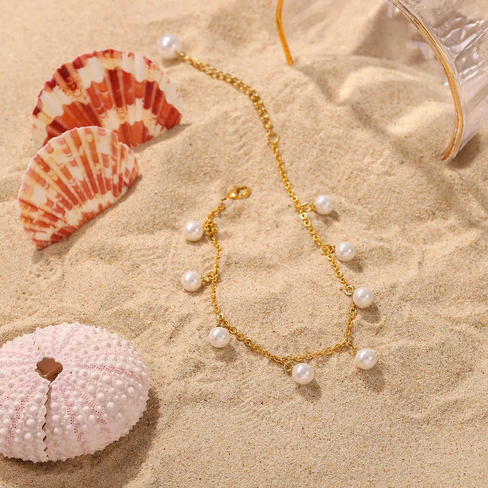 18K Gold-Plated Pearl Charm Anklet | Elegant Summer Jewelry