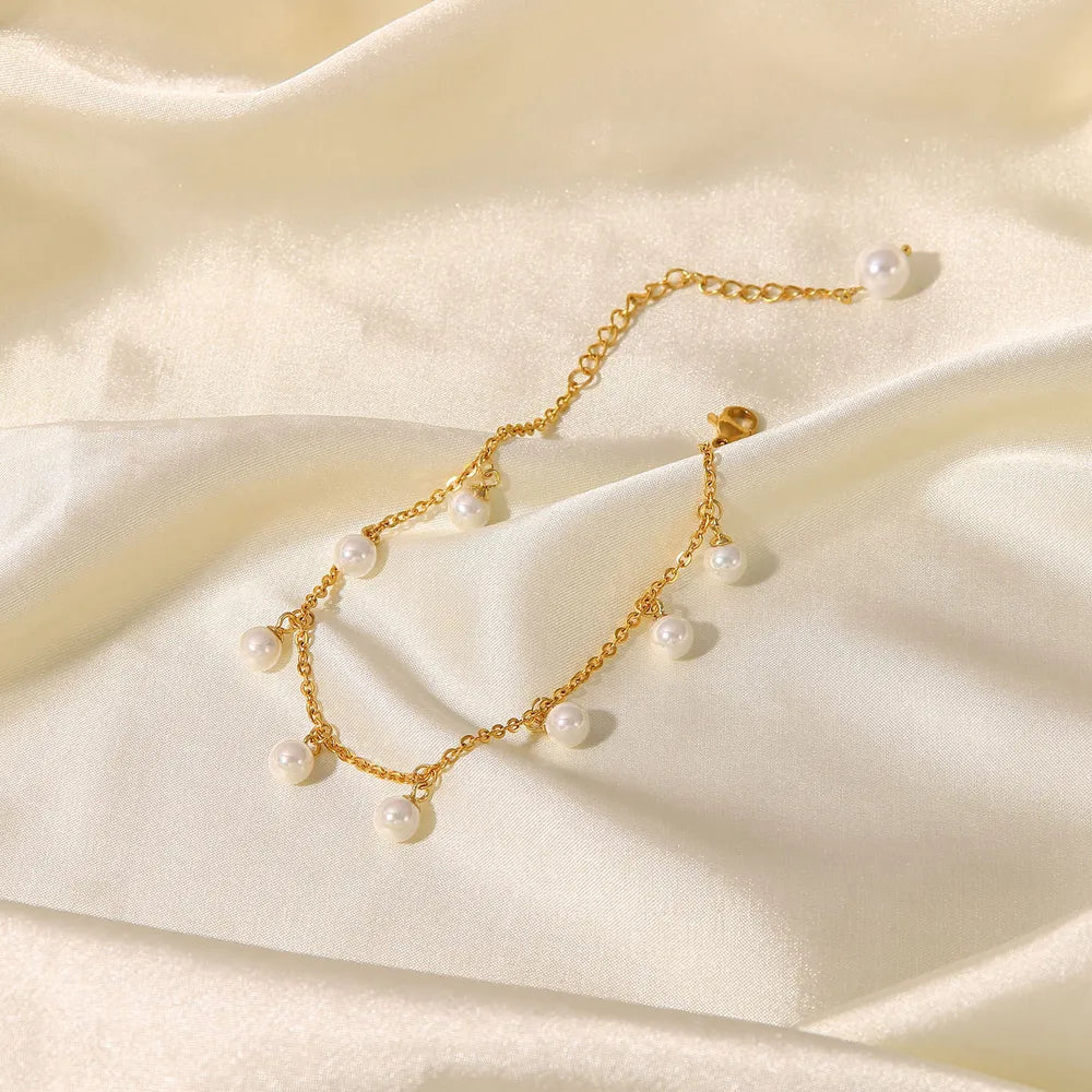 18K Gold-Plated Pearl Charm Anklet | Elegant Summer Jewelry