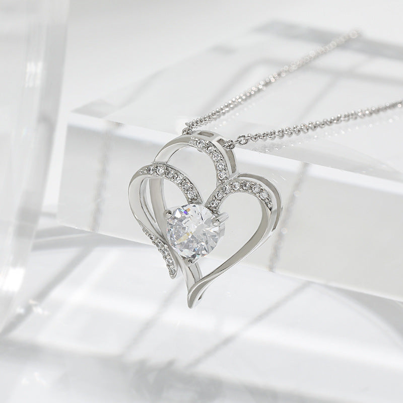 Double Heart Zircon Necklace – Rose & White Gold | AdoraVive