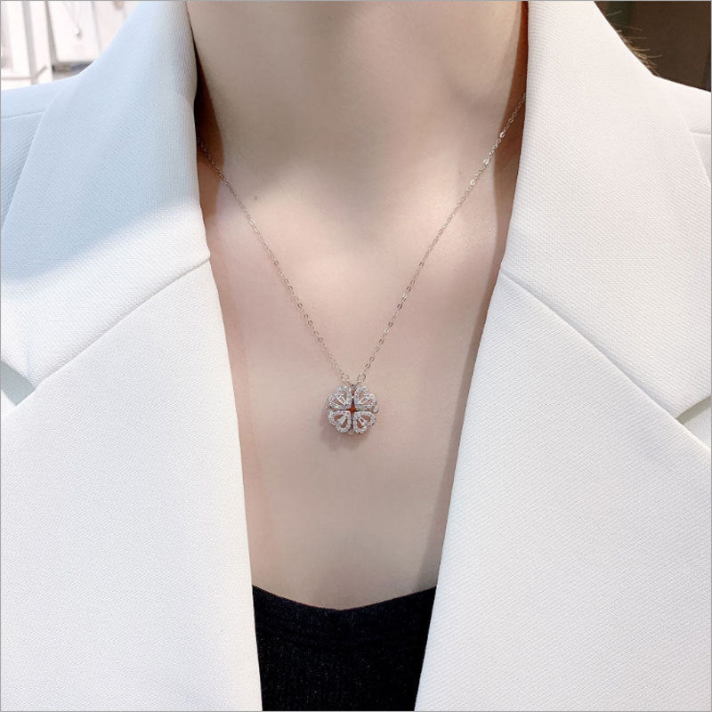 4-in-1 Magnetic Four-Leaf Clover Necklace | Transformable Titanium Heart Pendant