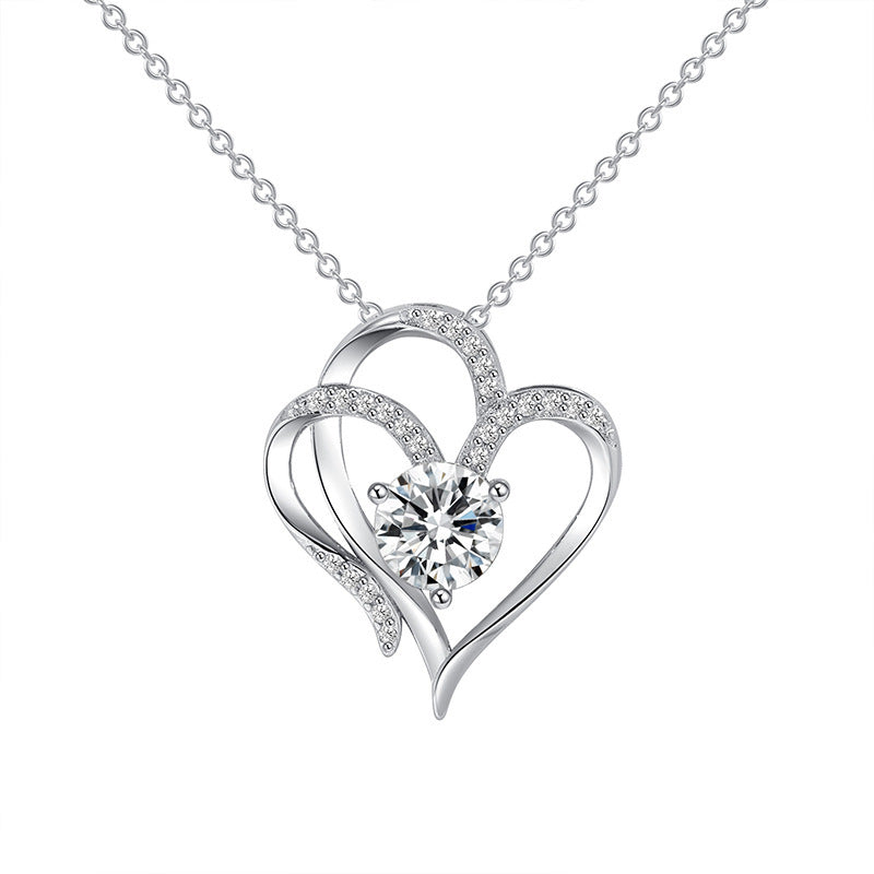 Double Heart Zircon Necklace – Rose & White Gold | AdoraVive