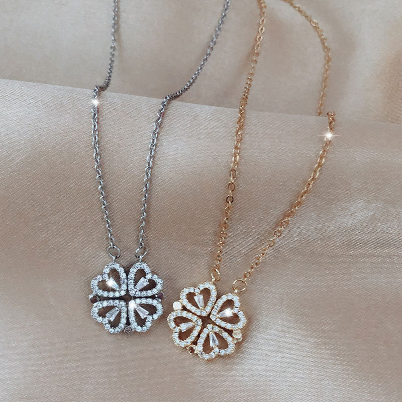 4-in-1 Magnetic Four-Leaf Clover Necklace | Transformable Titanium Heart Pendant